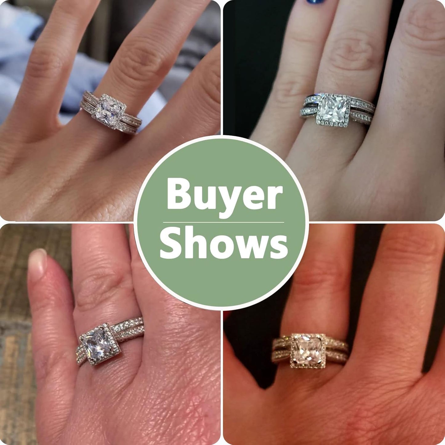Engagement Wedding Ring Set for Women 925 Sterling Silver 1.5CT Princess White AAAAA Cz Size 3-13