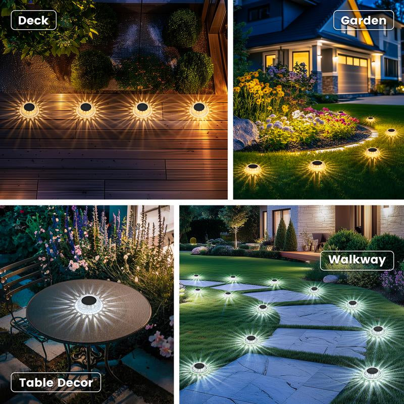 6 Pack Solar Outdoor Ground Lights, 2 Lighting Models Deck Lights, Solar Powered Backyard Decor, IP67 Waterproof Landscape Lighting for Pathway, Walkway, Garden, Patio