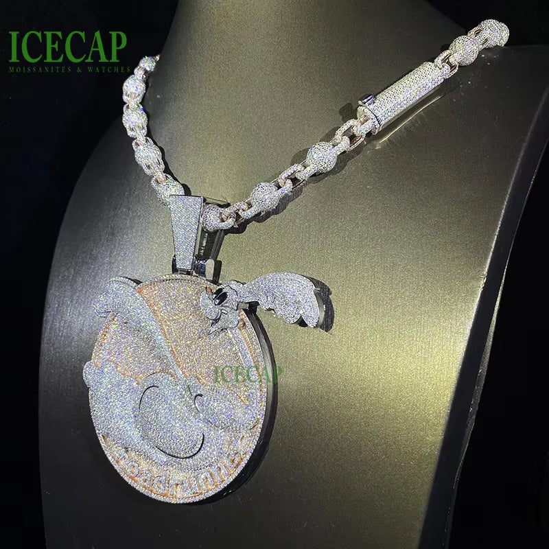 Custom Two Tone VVS Moissanite Diamond Pendant Fine 925 Sterling Silver Iced Cartoon Necklace Charm for Men