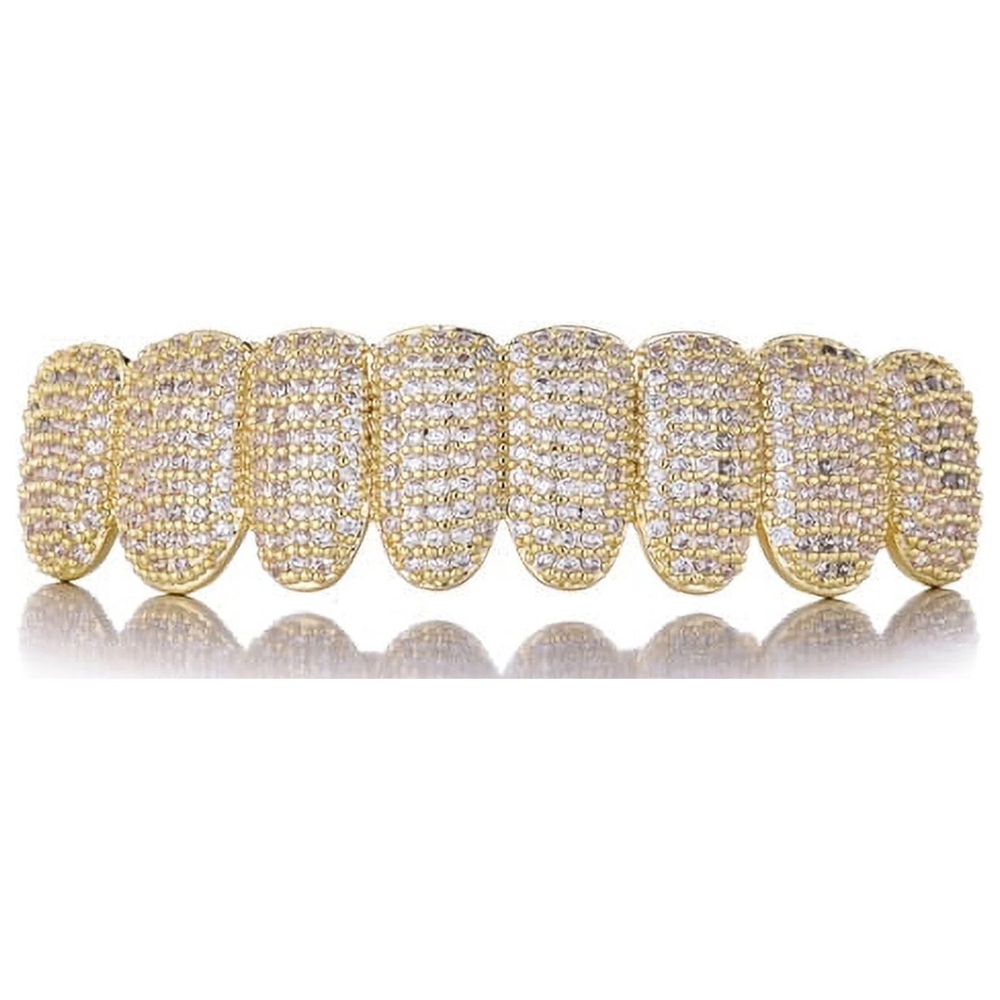 Teeth Grillz Prong with Bling AAA Cubicstones Silver Color Eight Top & Bottom Vampire Grills Set for Hip Hop Gift
