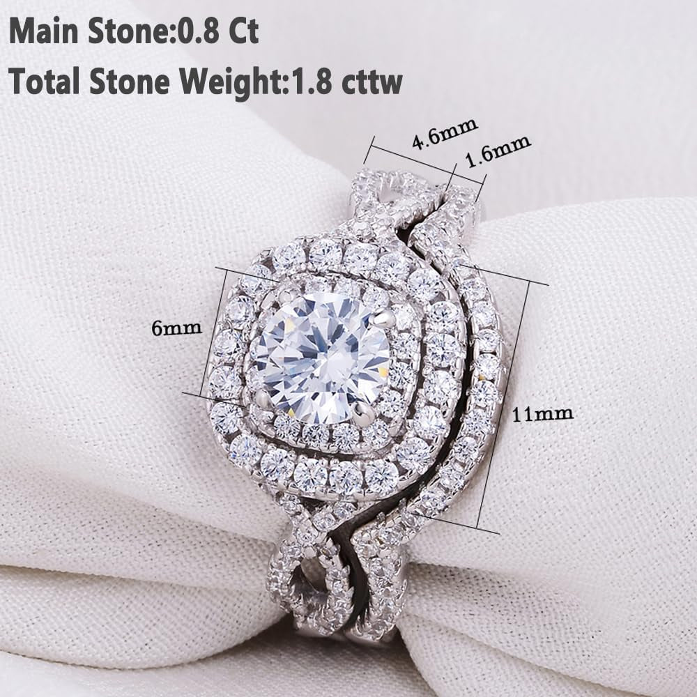Newshe Wedding Band Engagement Ring Set for Women 925 Sterling Silver 1.8Ct round White AAAAA Cz Size 4-13