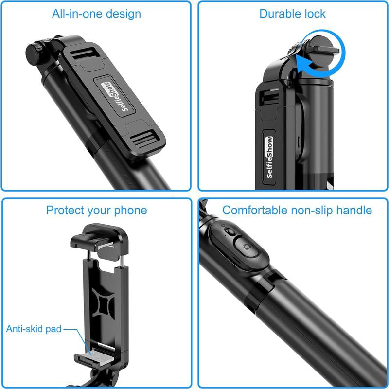 Extendable Selfie Stick Tripod with Wireless Remote – Lightweight, Portable, Compatible with Iphone 15/14/13/12, Samsung, Mount Smartphone Cellphone