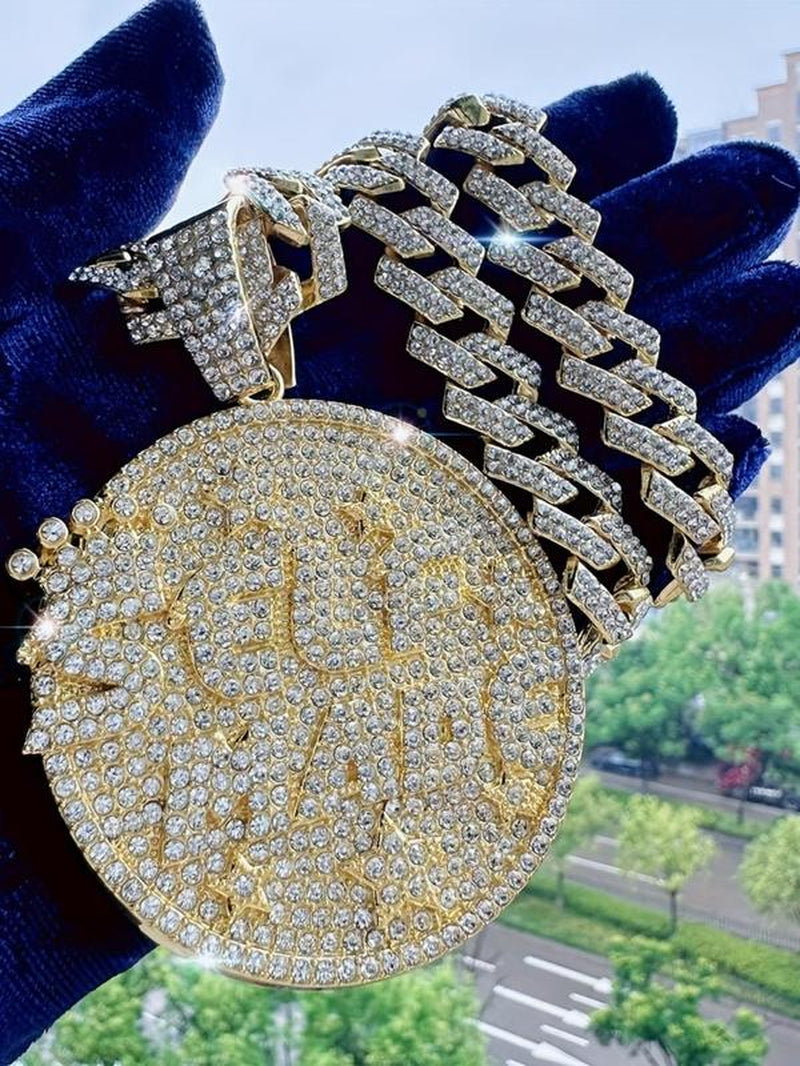 Rhinestone Letter Pendant Necklace, Punk Style Cuban Chain Necklacefor Party, Daily Decor, Trendy All-Match & Exquisite Rhinestone Cuban Link for Birthday Gift, Cute Gifts for Girlfriend