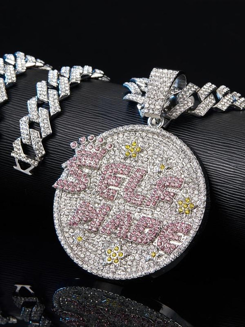 Rhinestone Letter Pendant Necklace, Punk Style Cuban Chain Necklacefor Party, Daily Decor, Trendy All-Match & Exquisite Rhinestone Cuban Link for Birthday Gift, Cute Gifts for Girlfriend