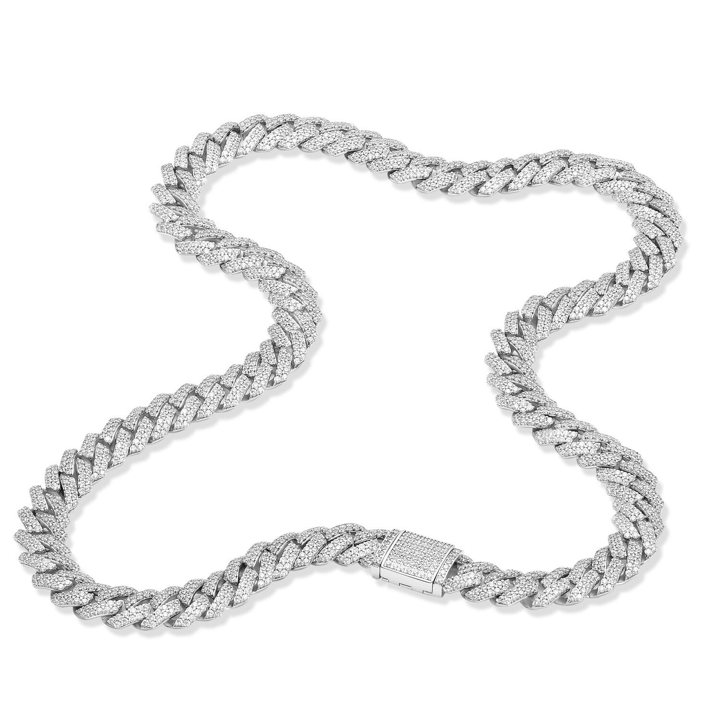12Mm Iced CZ Out Cuban Link Chain White Gold Stainless Steel Hip Hop Jewelry