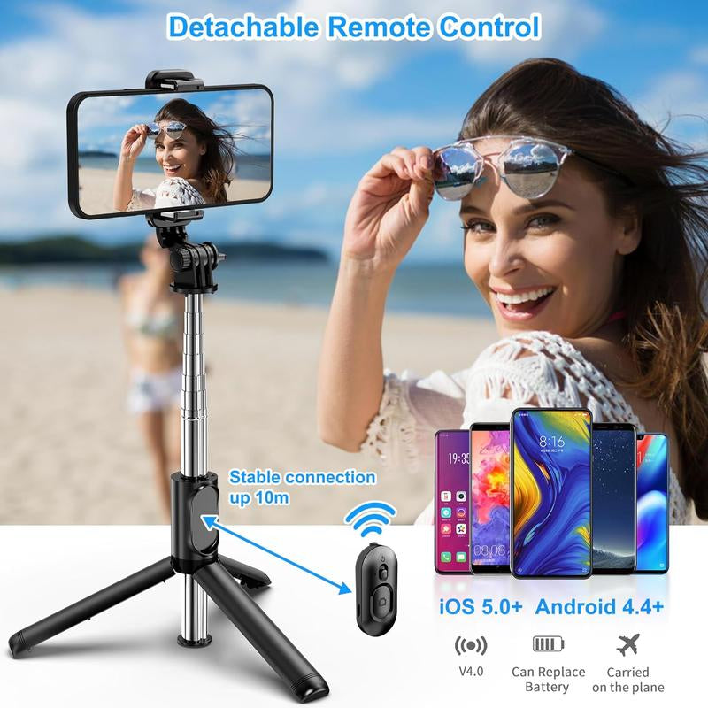 Extendable Selfie Stick Tripod with Wireless Remote – Lightweight, Portable, Compatible with Iphone 15/14/13/12, Samsung, Mount Smartphone Cellphone
