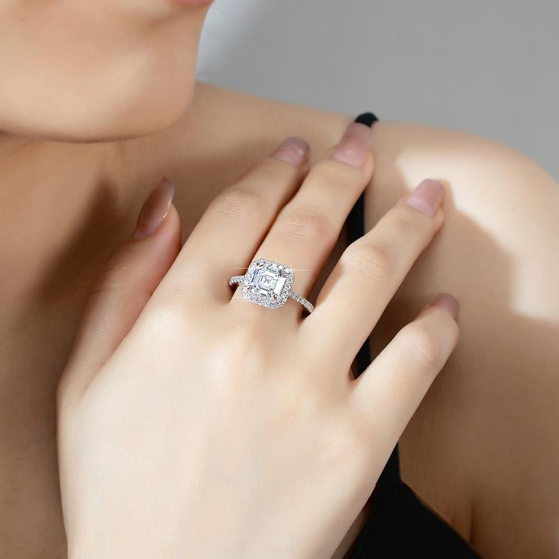 #29(Asscher Cut)925 Sterling Silver Synthetic Moissanite Ring
