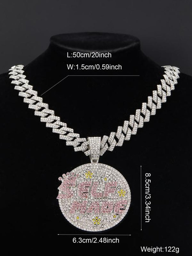 Rhinestone Letter Pendant Necklace, Punk Style Cuban Chain Necklacefor Party, Daily Decor, Trendy All-Match & Exquisite Rhinestone Cuban Link for Birthday Gift, Cute Gifts for Girlfriend