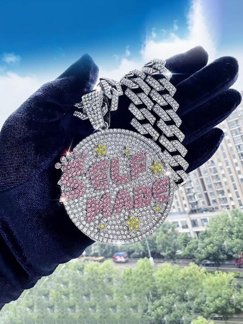 Rhinestone Letter Pendant Necklace, Punk Style Cuban Chain Necklacefor Party, Daily Decor, Trendy All-Match & Exquisite Rhinestone Cuban Link for Birthday Gift, Cute Gifts for Girlfriend