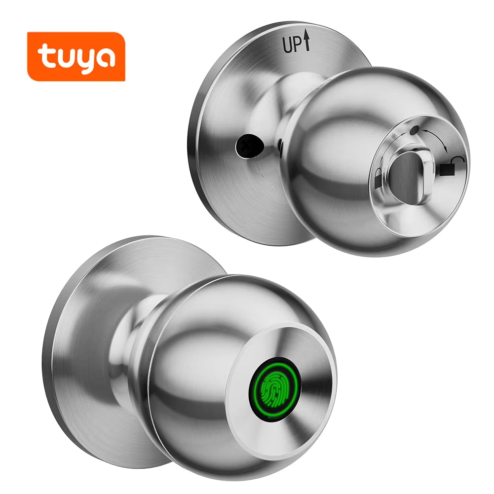 Smart Door Knob Fingerprint Door Knob Rechargeable Electronic Door Lock with Keys TUYA App Control for Bedrooms Cloakroom