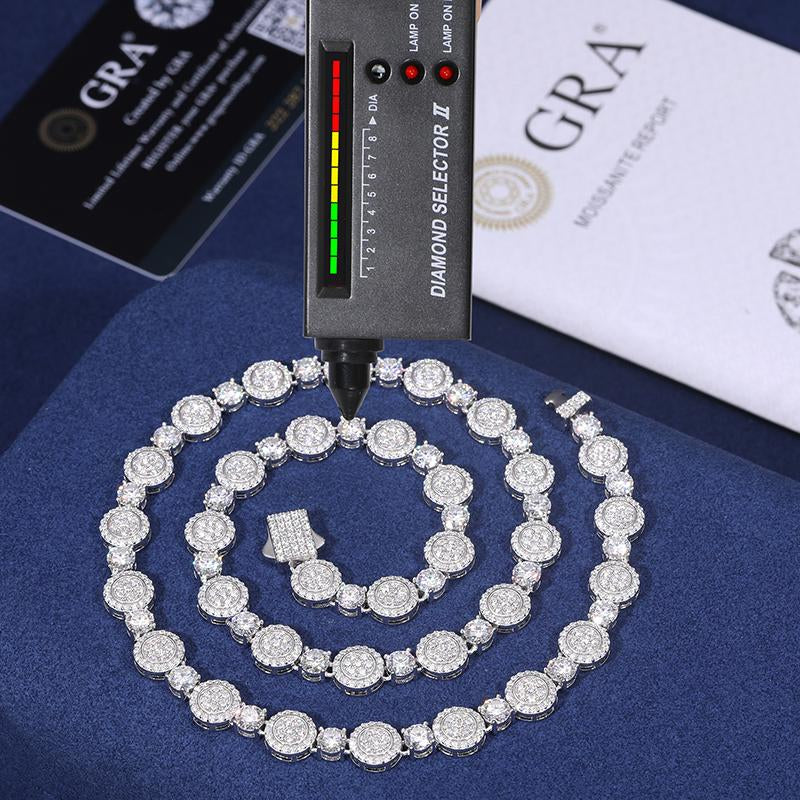 【D1 N199】Round Pendant Necklace S925 Sterling Silver Synthetic Moissanite Necklace Tennis round Pendant Suitable for Men and Women Hip Hop Rap Trend Daily Accessories Gift