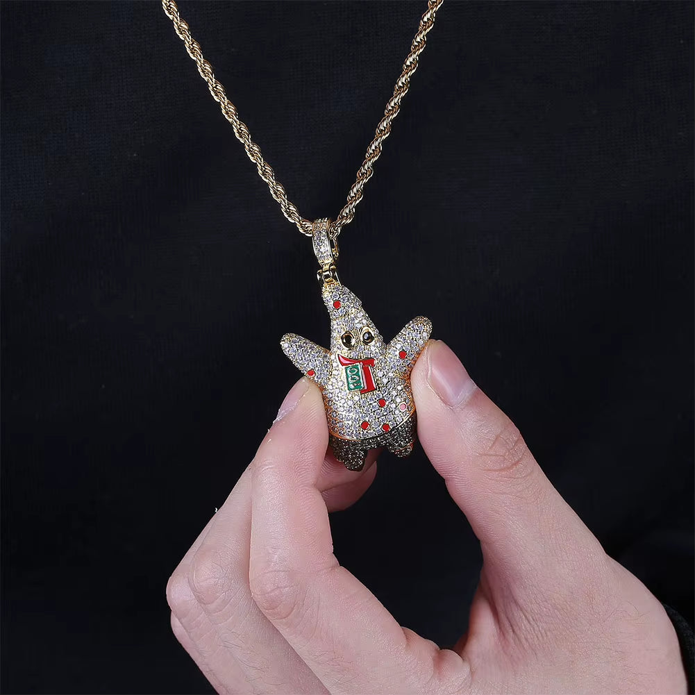 14K Gold Plated Fully Iced Out Monster Pendant for Men Boys Women Bling 5A CZ Simulated Diamond Hip Hop Rapper Chain Pendant