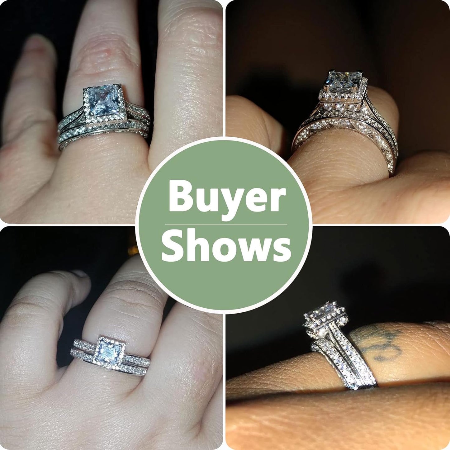 Engagement Wedding Ring Set for Women 925 Sterling Silver 1.5CT Princess White AAAAA Cz Size 3-13