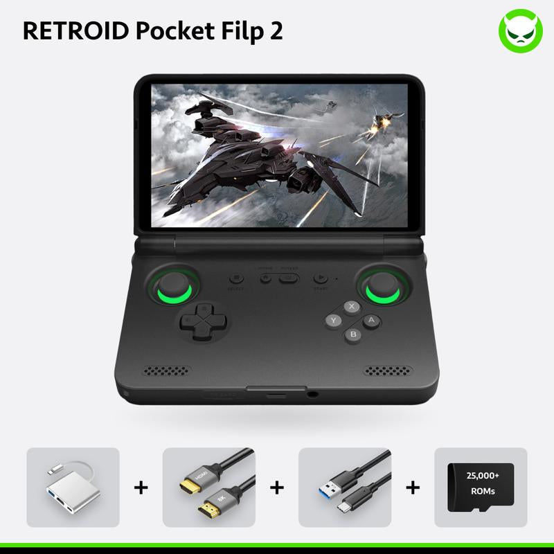 Retroid Pocket Flip 2【Pre-Configured】Handheld Console Sd865【Buy 1 Get 1 Multi-Port Adapter+1 8K Projection Cable+1 Type-C Cable+1 Roms Card】Android 13 Adreno 650 8GB Lpddr4X 5.5-Inch AMOLED 1080P Active-Cooling 5000Mah Wifi Ready to Play Gift Package