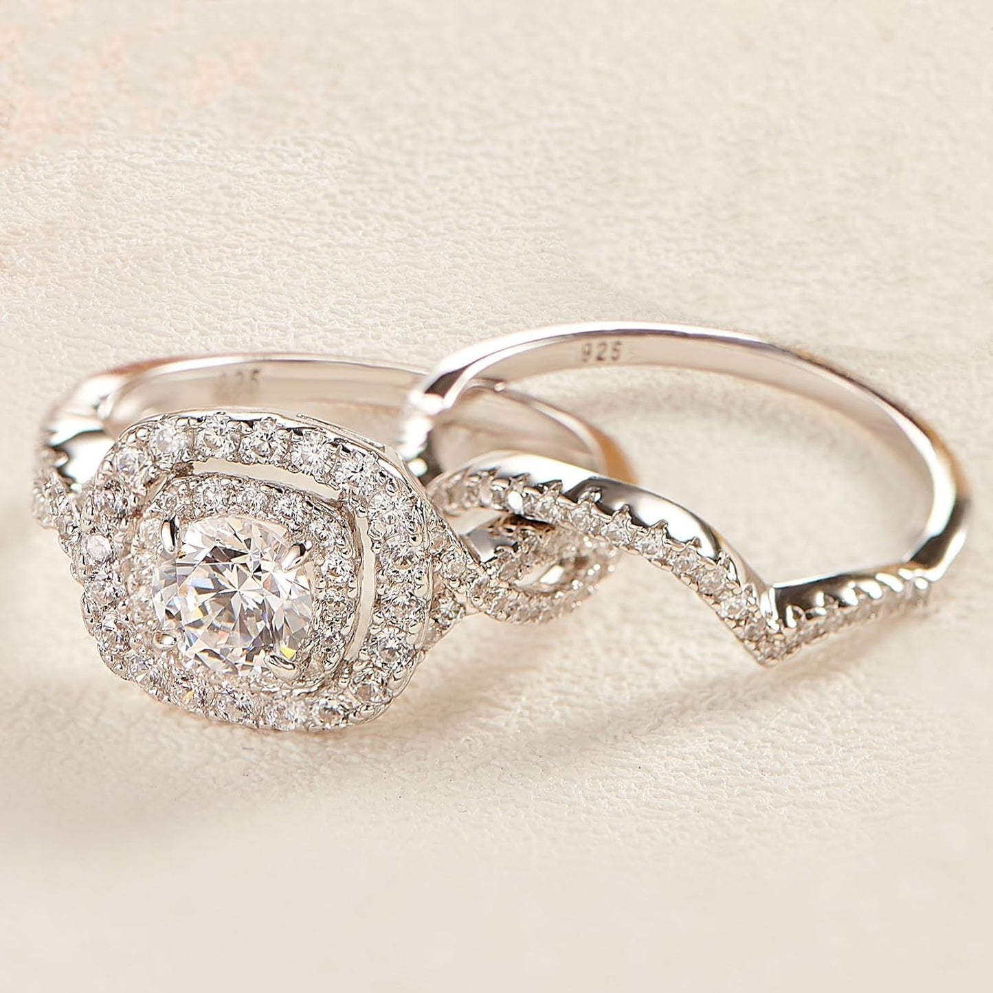 Newshe Wedding Band Engagement Ring Set for Women 925 Sterling Silver 1.8Ct round White AAAAA Cz Size 4-13