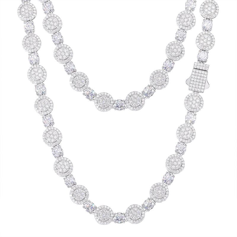 【D1 N199】Round Pendant Necklace S925 Sterling Silver Synthetic Moissanite Necklace Tennis round Pendant Suitable for Men and Women Hip Hop Rap Trend Daily Accessories Gift