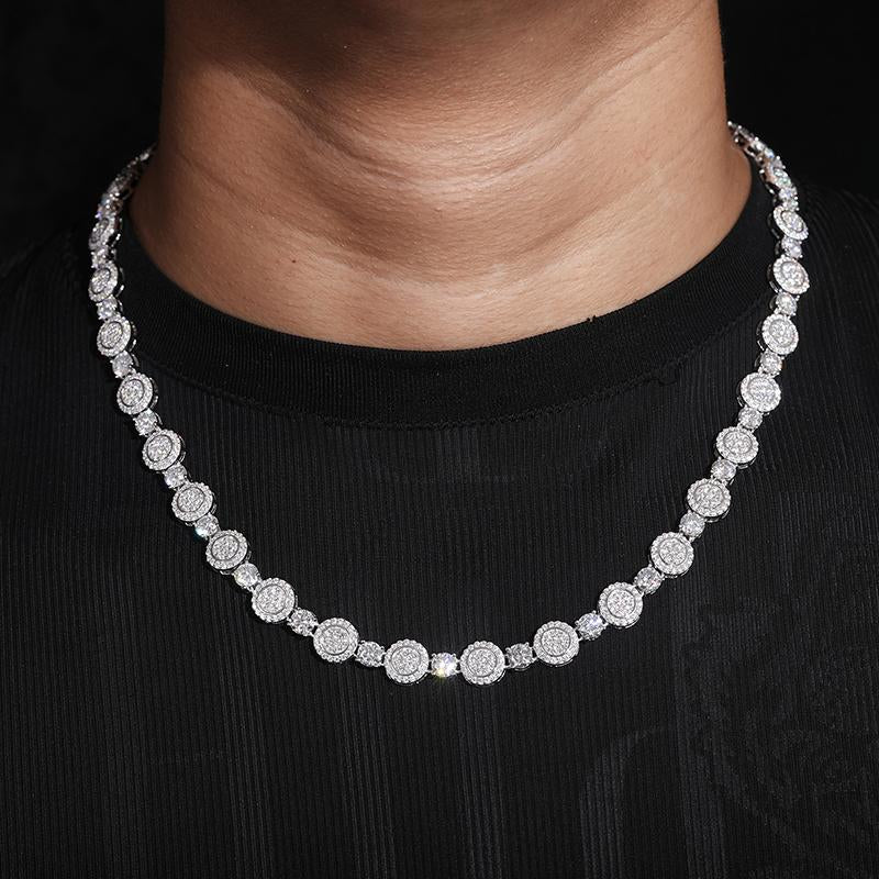 【D1 N199】Round Pendant Necklace S925 Sterling Silver Synthetic Moissanite Necklace Tennis round Pendant Suitable for Men and Women Hip Hop Rap Trend Daily Accessories Gift