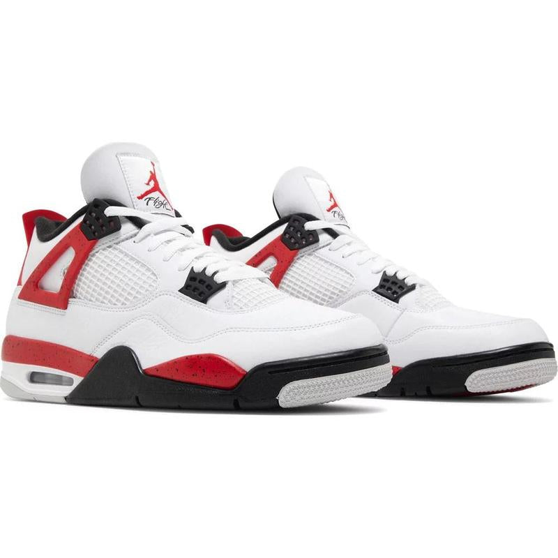 Jordan Retro 4 "Red Cement" Sneaker with Red Accents, White Upper, and Black Detailing