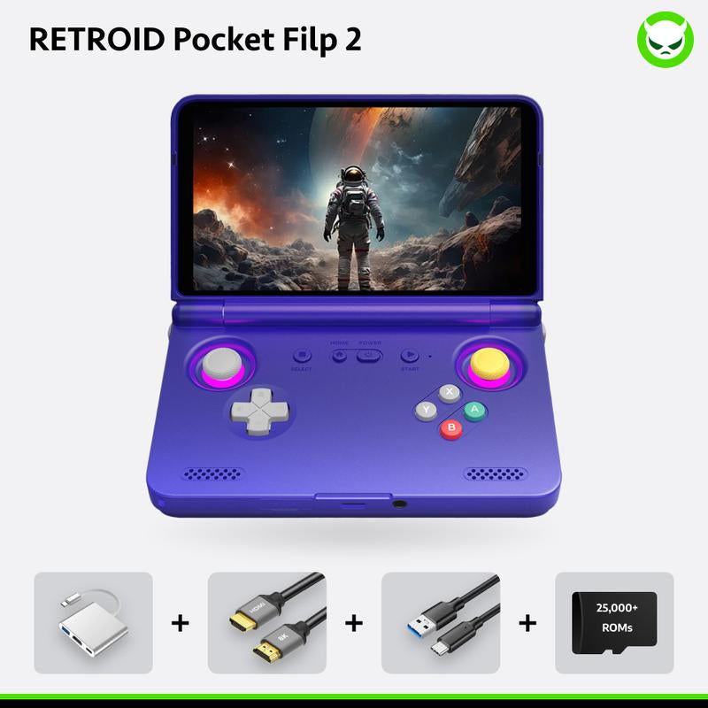 Retroid Pocket Flip 2【Pre-Configured】Handheld Console Sd865【Buy 1 Get 1 Multi-Port Adapter+1 8K Projection Cable+1 Type-C Cable+1 Roms Card】Android 13 Adreno 650 8GB Lpddr4X 5.5-Inch AMOLED 1080P Active-Cooling 5000Mah Wifi Ready to Play Gift Package