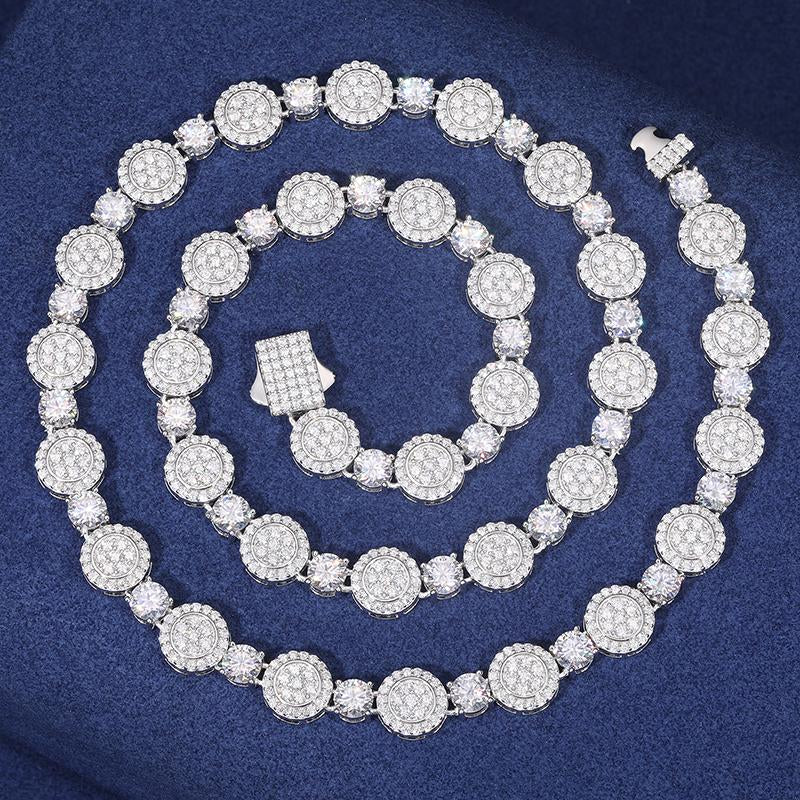 【D1 N199】Round Pendant Necklace S925 Sterling Silver Synthetic Moissanite Necklace Tennis round Pendant Suitable for Men and Women Hip Hop Rap Trend Daily Accessories Gift