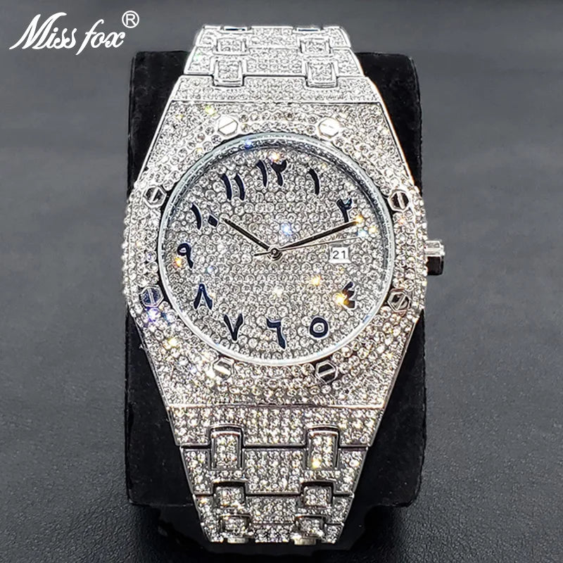 Luxury Full Diamond Watches for Men Top Brand Hip Hop Iced Out Arab Number Watch Men Fashion Steel Waterproof Clock Dropshipping