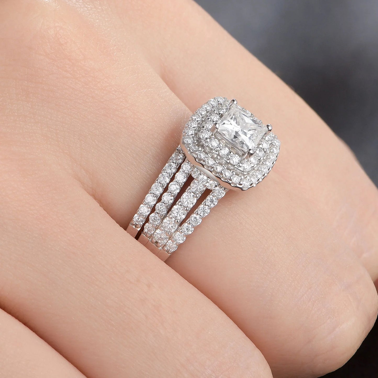 Moissanite Rings for Women Wedding Ring Set 925 Sterling Silver 1.9Ct Princess White Size 9