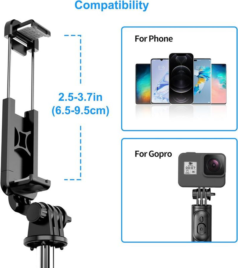 Extendable Selfie Stick Tripod with Wireless Remote – Lightweight, Portable, Compatible with Iphone 15/14/13/12, Samsung, Mount Smartphone Cellphone