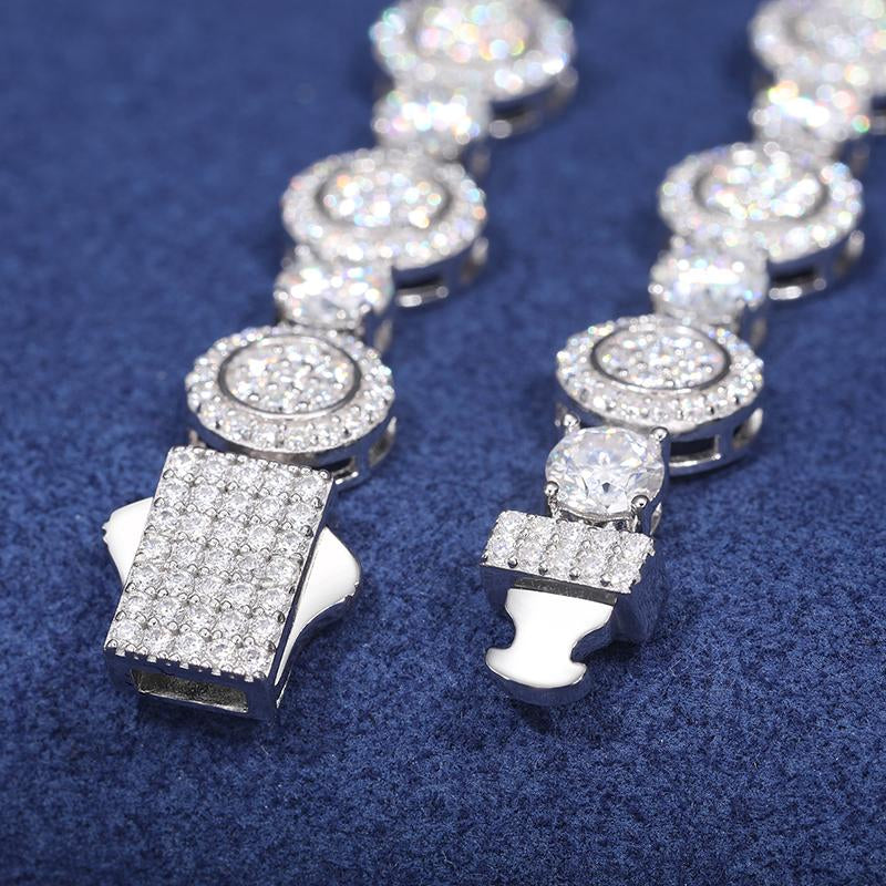 【D1 N199】Round Pendant Necklace S925 Sterling Silver Synthetic Moissanite Necklace Tennis round Pendant Suitable for Men and Women Hip Hop Rap Trend Daily Accessories Gift
