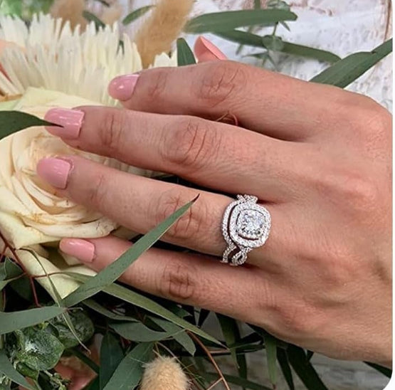 Wedding Engagement Ring Set 1.8Ct CZ Women Size 8.5