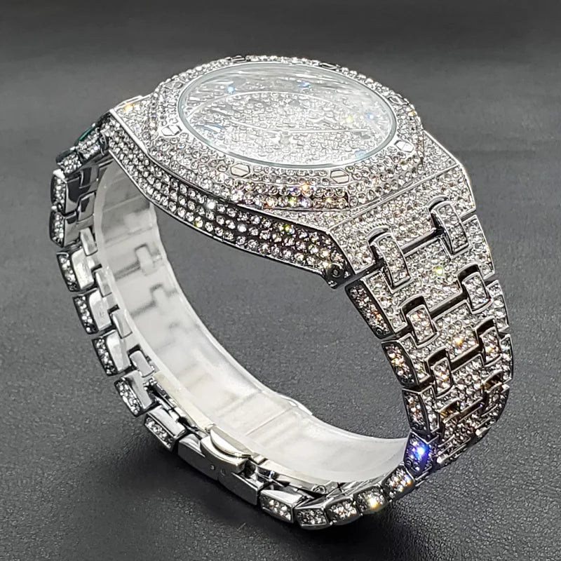 Luxury Full Diamond Watches for Men Top Brand Hip Hop Iced Out Arab Number Watch Men Fashion Steel Waterproof Clock Dropshipping