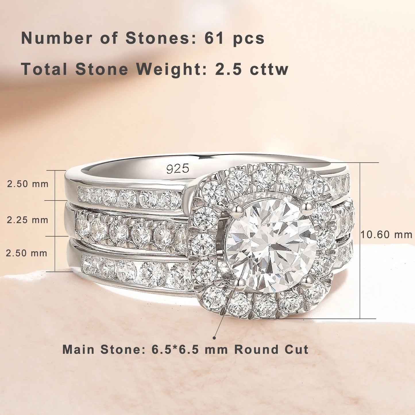 Wedding Rings for Women AAAAA Cz 925 Sterling Silver Engagement Bridal Band Set Enhancers and Wraps Size 8
