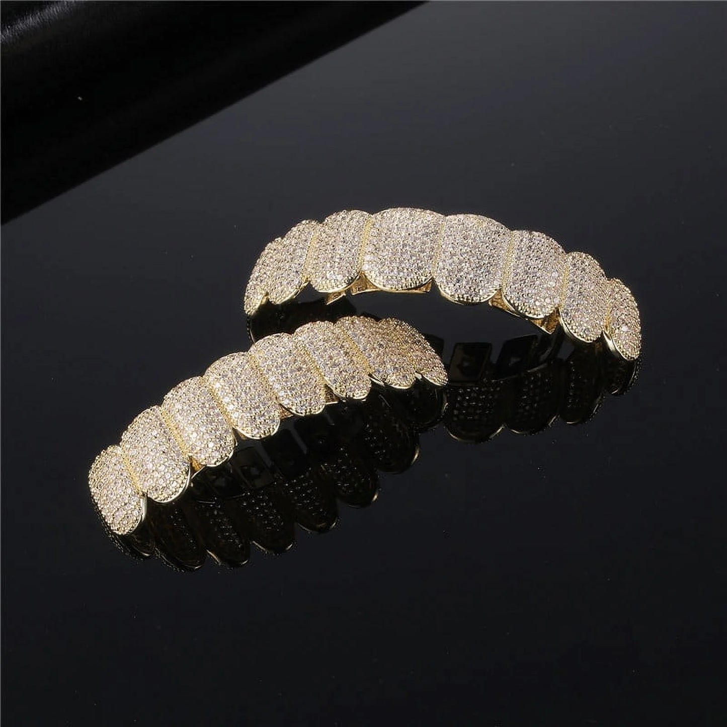 Teeth Grillz Prong with Bling AAA Cubicstones Silver Color Eight Top & Bottom Vampire Grills Set for Hip Hop Gift