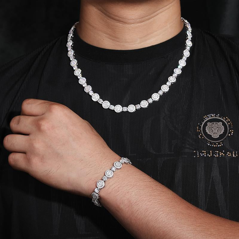 【D1 N199】Round Pendant Necklace S925 Sterling Silver Synthetic Moissanite Necklace Tennis round Pendant Suitable for Men and Women Hip Hop Rap Trend Daily Accessories Gift