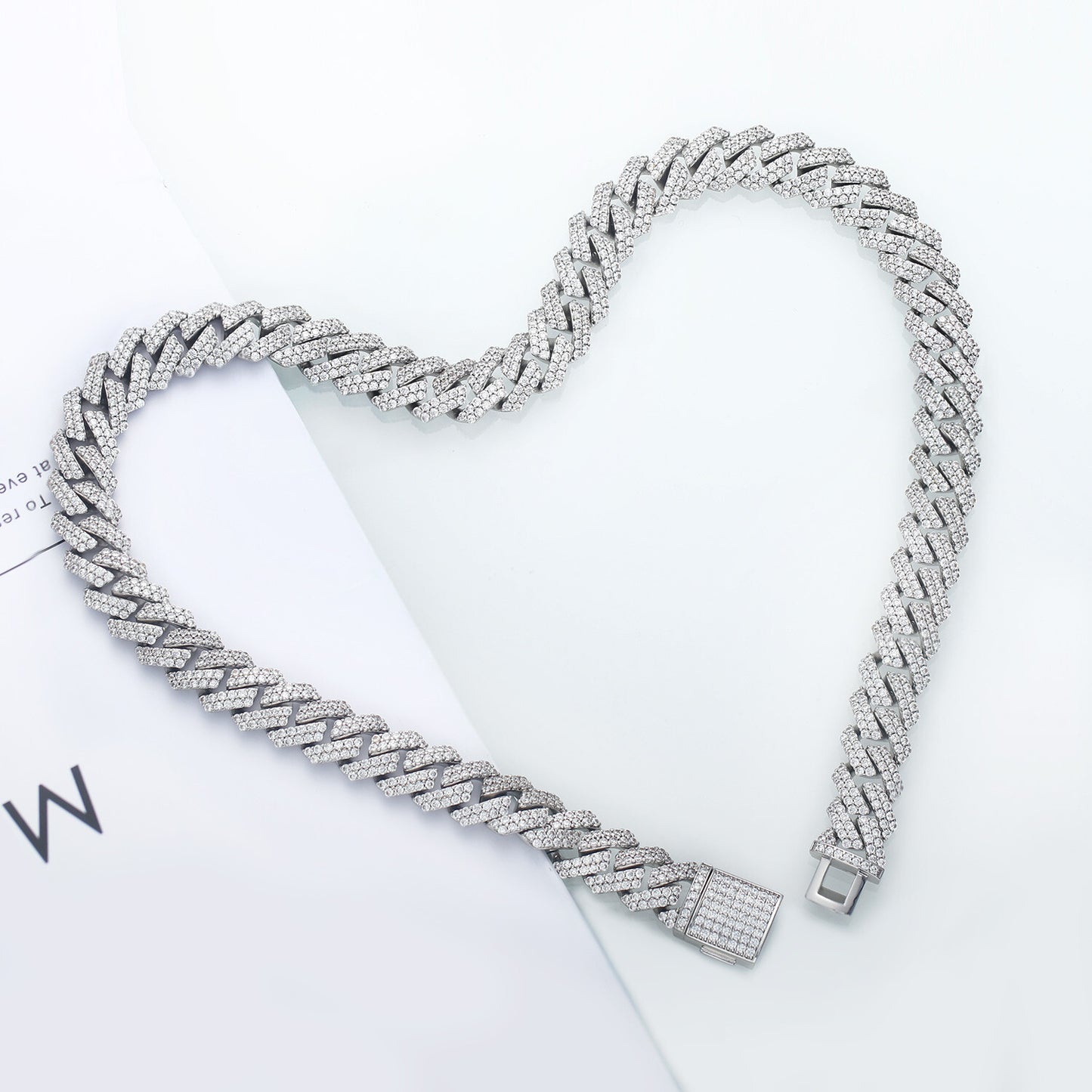 12Mm Iced CZ Out Cuban Link Chain White Gold Stainless Steel Hip Hop Jewelry