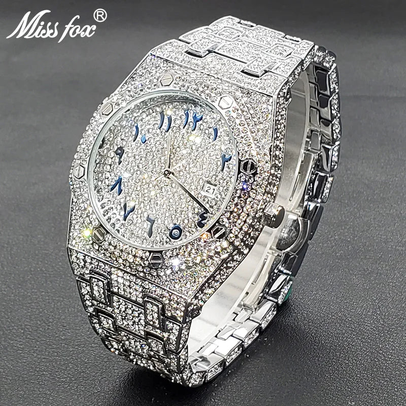 Luxury Full Diamond Watches for Men Top Brand Hip Hop Iced Out Arab Number Watch Men Fashion Steel Waterproof Clock Dropshipping