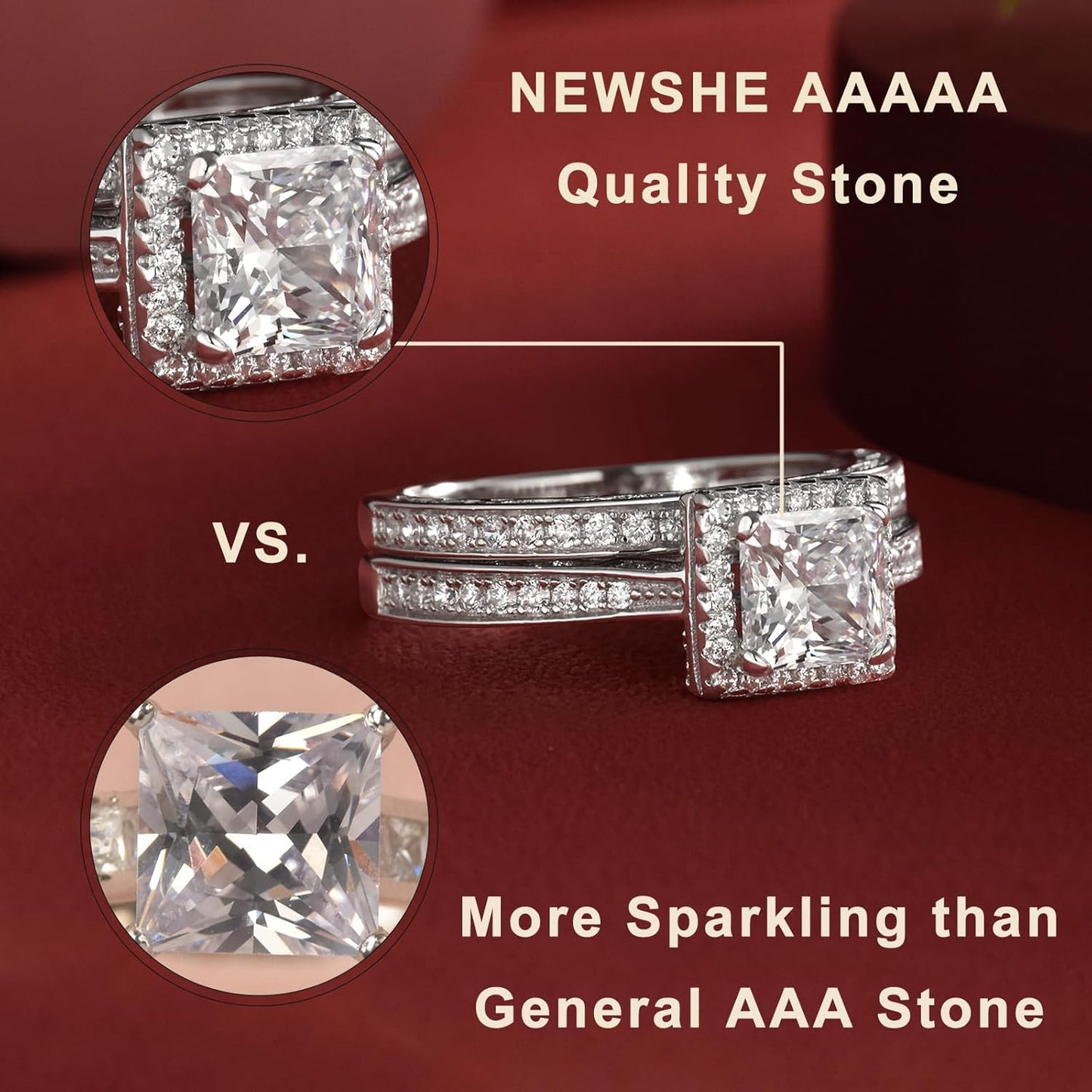 Engagement Wedding Ring Set for Women 925 Sterling Silver 1.5CT Princess White AAAAA Cz Size 3-13