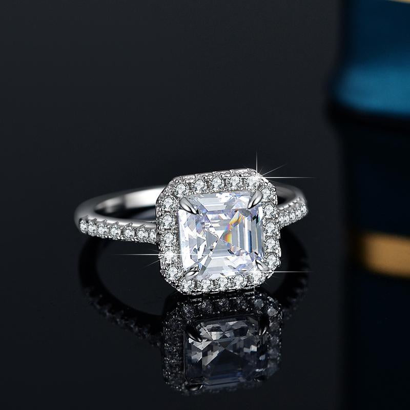 #29(Asscher Cut)925 Sterling Silver Synthetic Moissanite Ring