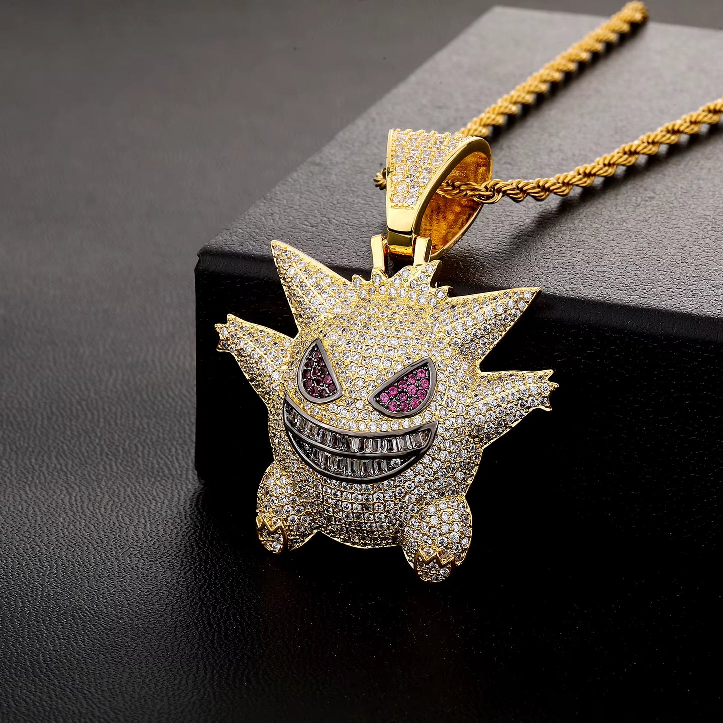 14K Gold Plated Fully Iced Out Monster Pendant for Men Boys Women Bling 5A CZ Simulated Diamond Hip Hop Rapper Chain Pendant