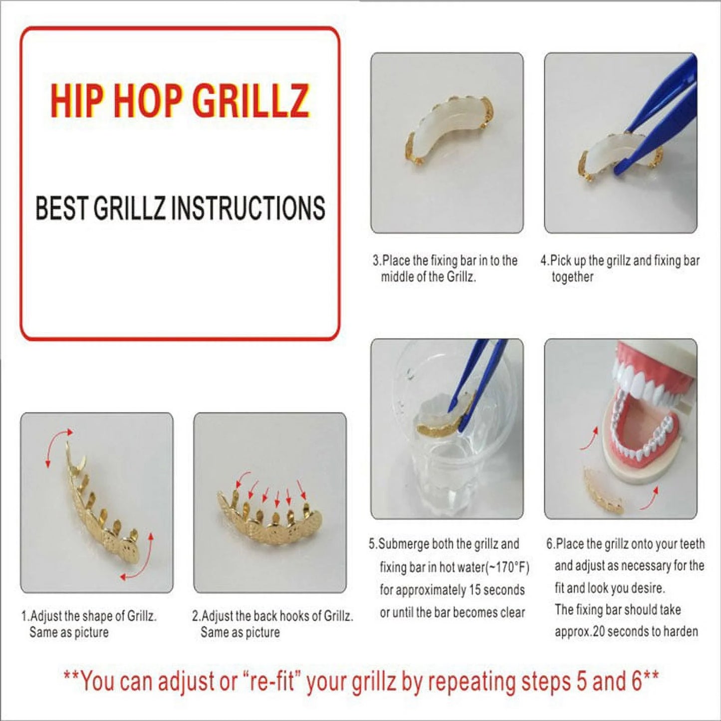 Teeth Grillz Prong with Bling AAA Cubicstones Silver Color Eight Top & Bottom Vampire Grills Set for Hip Hop Gift