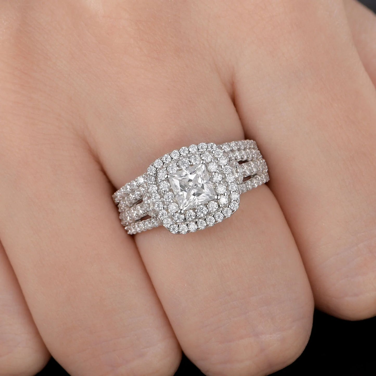 Moissanite Rings for Women Wedding Ring Set 925 Sterling Silver 1.9Ct Princess White Size 9