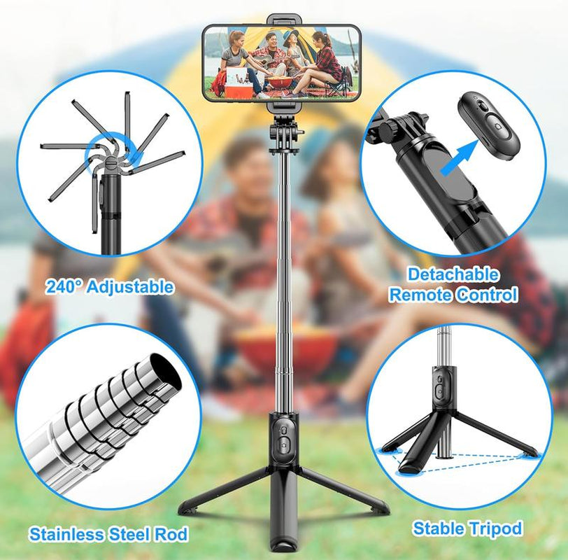 Extendable Selfie Stick Tripod with Wireless Remote – Lightweight, Portable, Compatible with Iphone 15/14/13/12, Samsung, Mount Smartphone Cellphone
