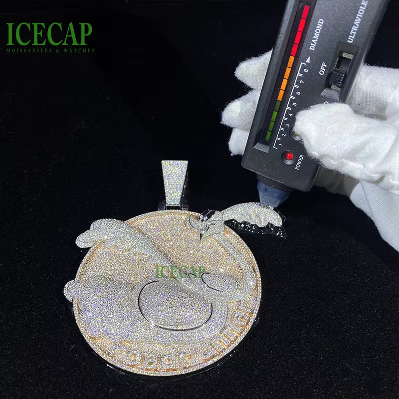 Custom Two Tone VVS Moissanite Diamond Pendant Fine 925 Sterling Silver Iced Cartoon Necklace Charm for Men