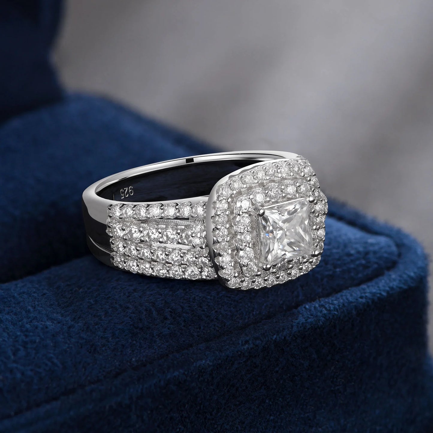 Moissanite Rings for Women Wedding Ring Set 925 Sterling Silver 1.9Ct Princess White Size 9