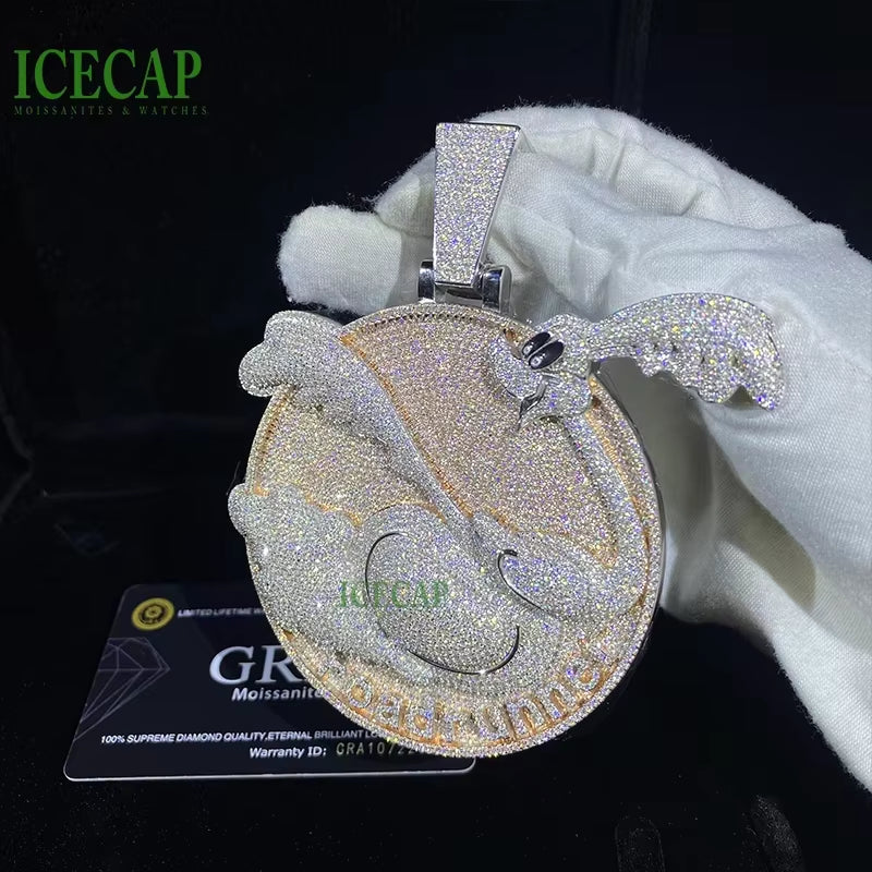 Custom Two Tone VVS Moissanite Diamond Pendant Fine 925 Sterling Silver Iced Cartoon Necklace Charm for Men