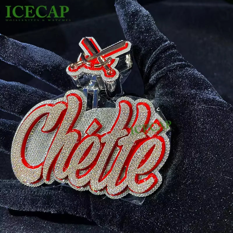 Custom Two Tone VVS Moissanite Diamond Pendant Fine 925 Sterling Silver Iced Cartoon Necklace Charm for Men