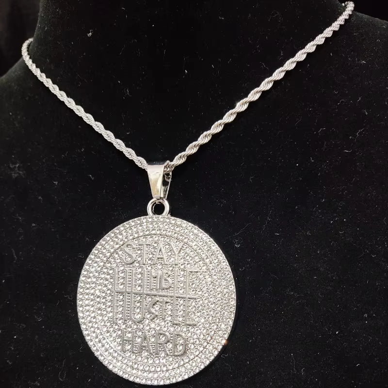 Men Women Hip Hop STAY HARD Pendant Necklace with 13Mm Cuban Chain Hiphop Iced Out Bling Necklaces Fashion Charm Jewelry