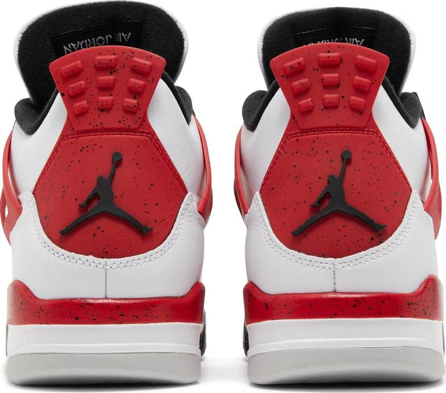 Jordan Retro 4 "Red Cement" Sneaker with Red Accents, White Upper, and Black Detailing