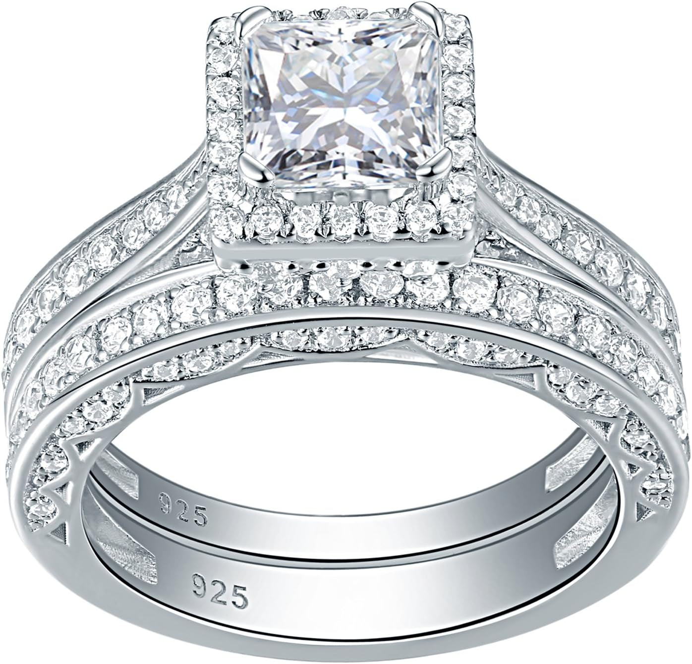 Engagement Wedding Ring Set for Women 925 Sterling Silver 1.5CT Princess White AAAAA Cz Size 3-13