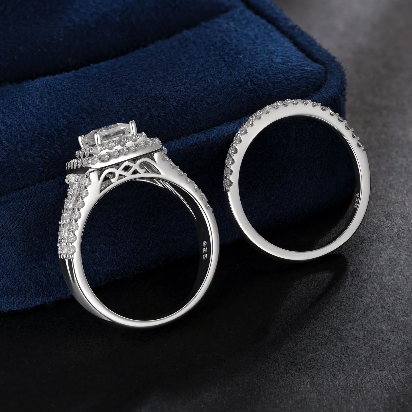 Moissanite Rings for Women Wedding Ring Set 925 Sterling Silver 1.9Ct Princess White Size 9