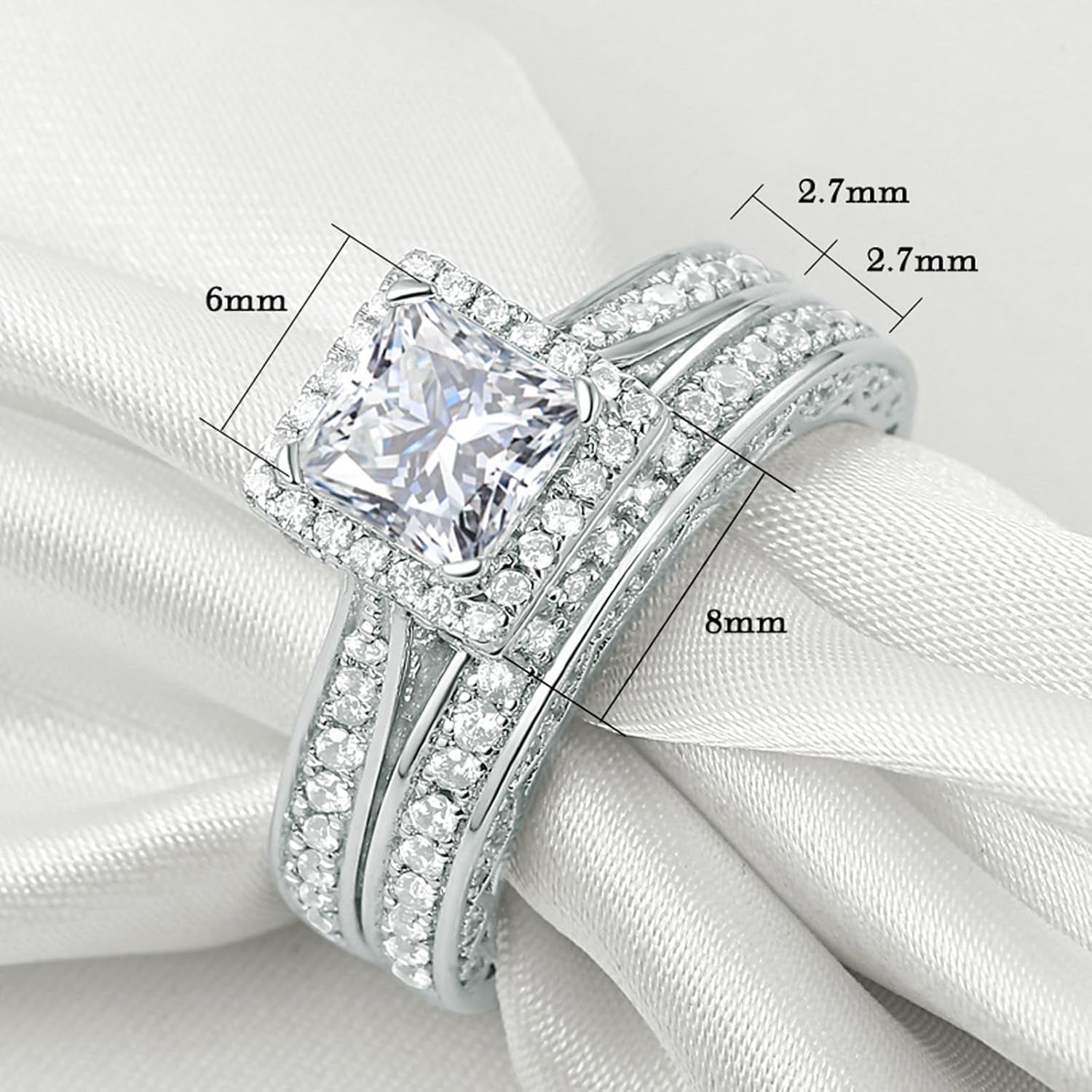 Engagement Wedding Ring Set for Women 925 Sterling Silver 1.5CT Princess White AAAAA Cz Size 3-13